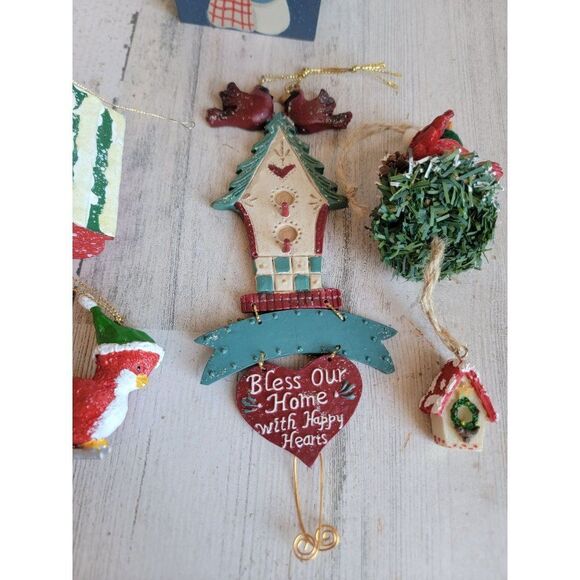 Red cardinal bird birdhouse variety set ornament Xmas - Picture 4 of 14